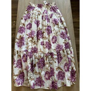 Abercrombie NWT White Purple FLoral Tiered Poplin Maxi Skirt Size Small Petite